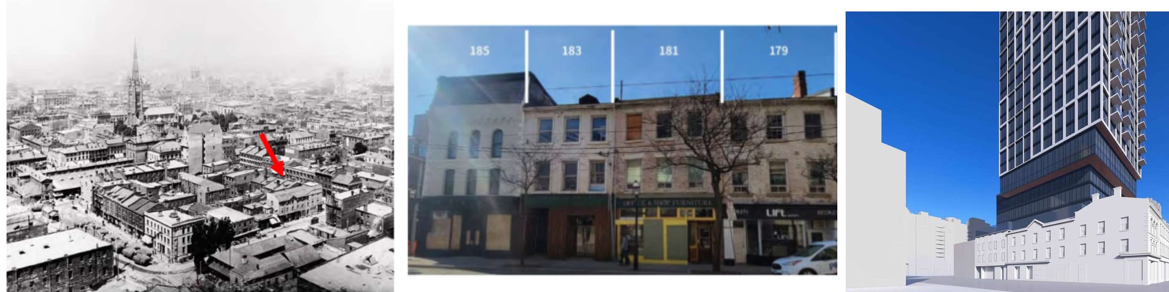 Images of the heritage property at 179-185 King East