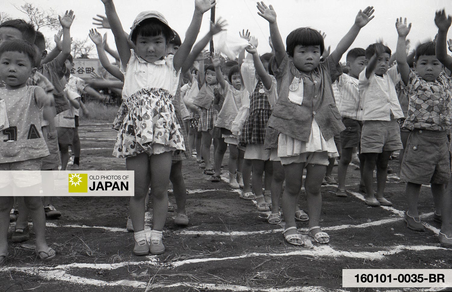 Japanese kindergarten children exercise near Tokyo, 1960