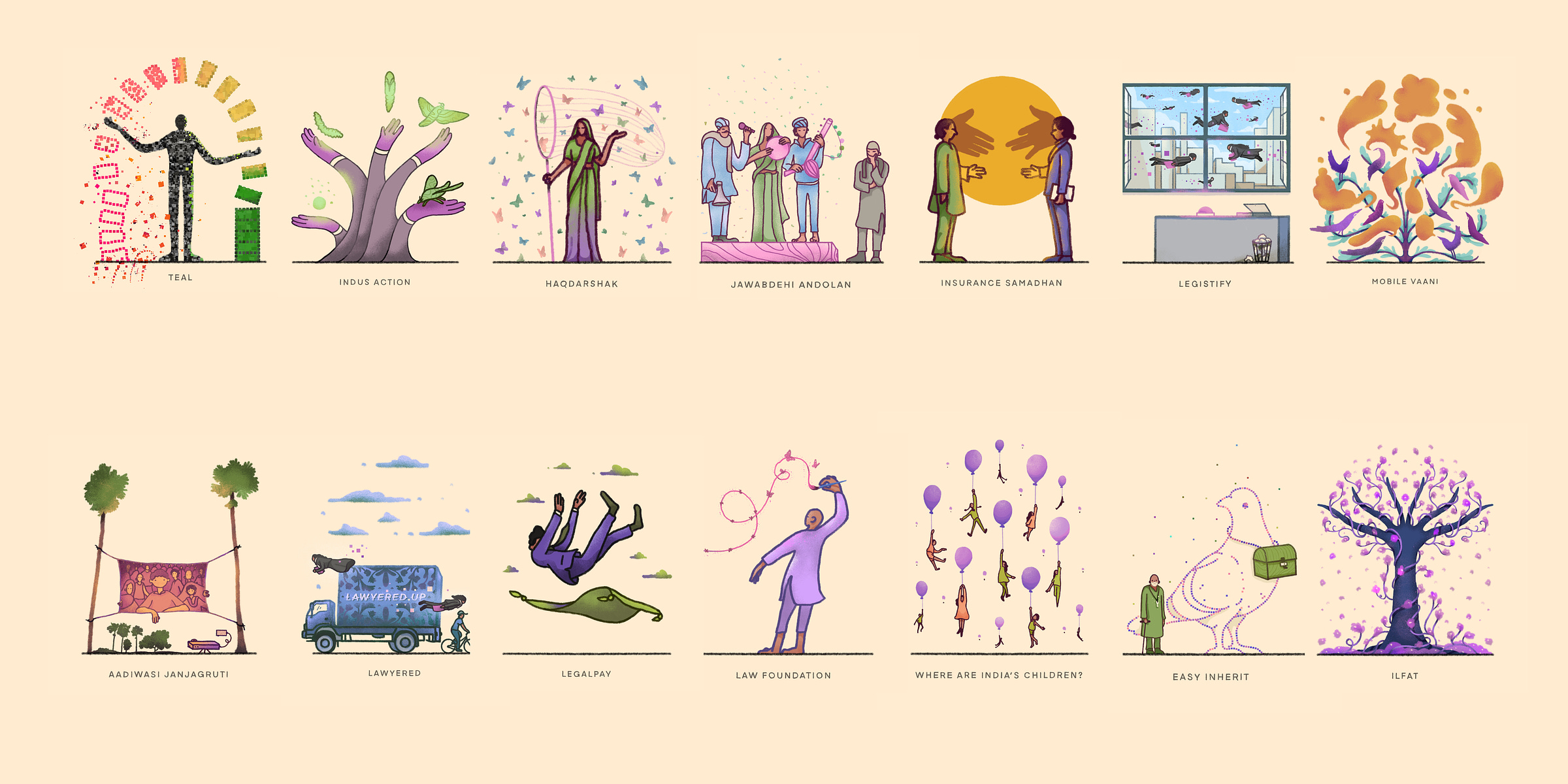 A series of illustrations representing different ideas and innovations