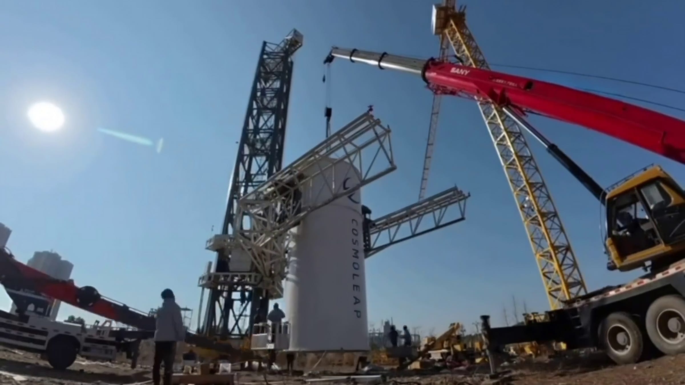 Cosmoleap’s Leap launch vehicle’s partial pathfinder undergoing preparations for a test.