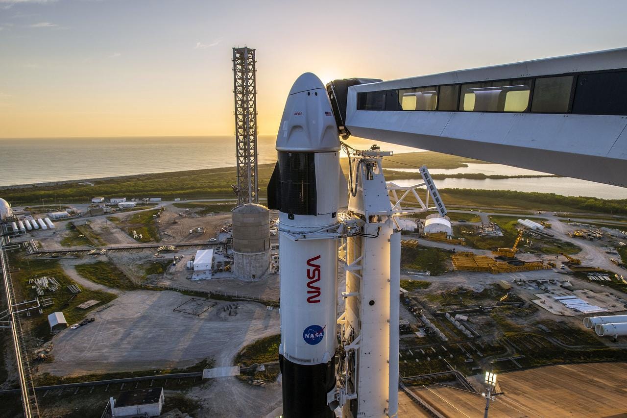 The SpaceX Falcon 9 rocket with Dragon spacecraft Endeavour is secured on the pad at Launch Complex 39A at Kennedy Space Center in Florida on Feb. 22, 2023, for NASA’s SpaceX Crew-6 mission. The crew access arm has been moved into position at the Dragon spacecraft. NASA astronauts Stephen Bowen, spacecraft commander, and Warren “Woody” Hoburg, pilot, along with mission specialists Sultan Alneyadi, UAE (United Arab Emirates) astronaut, and Andrei Fedyaev, Roscosmos cosmonaut, are slated to launch to the International Space Station at 1:45 a.m. EST on Feb. 27 from Launch Complex 39A. Crew-6 is the sixth crew rotation mission with SpaceX to the station, and the seventh flight of Dragon with people as part of the agency’s Commercial Crew Program.
