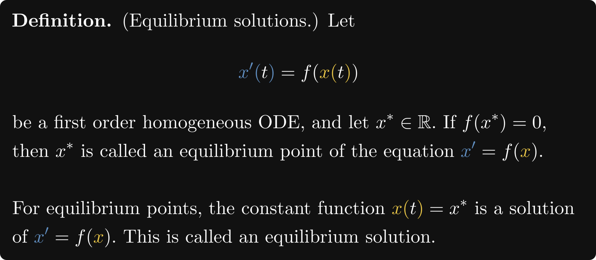 The definition of equilibrium solutions