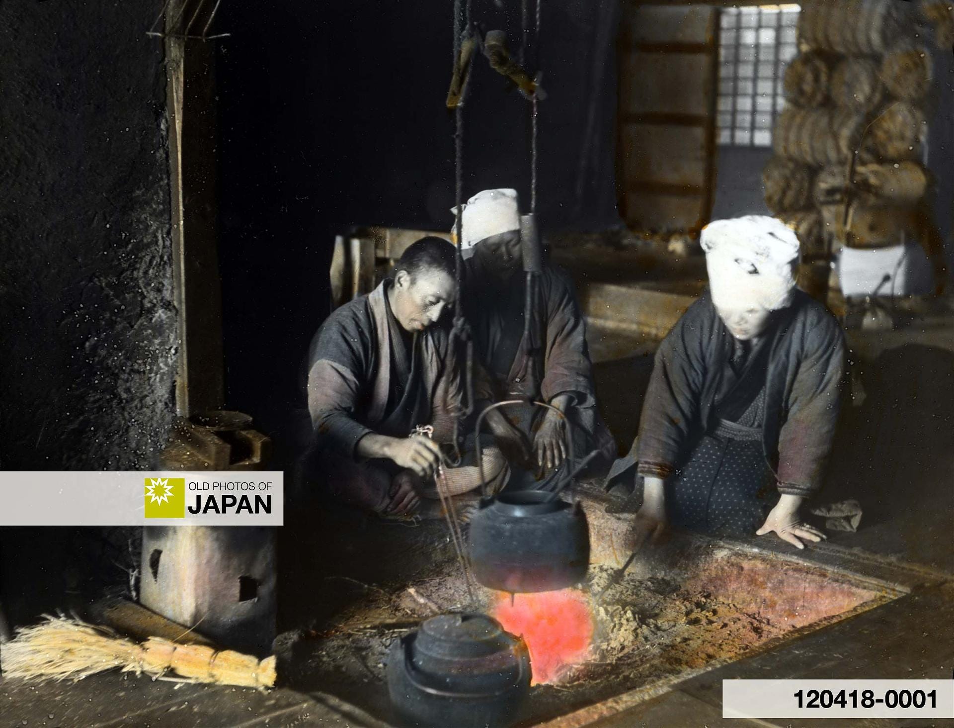 Japanese farmer’s family around the irori