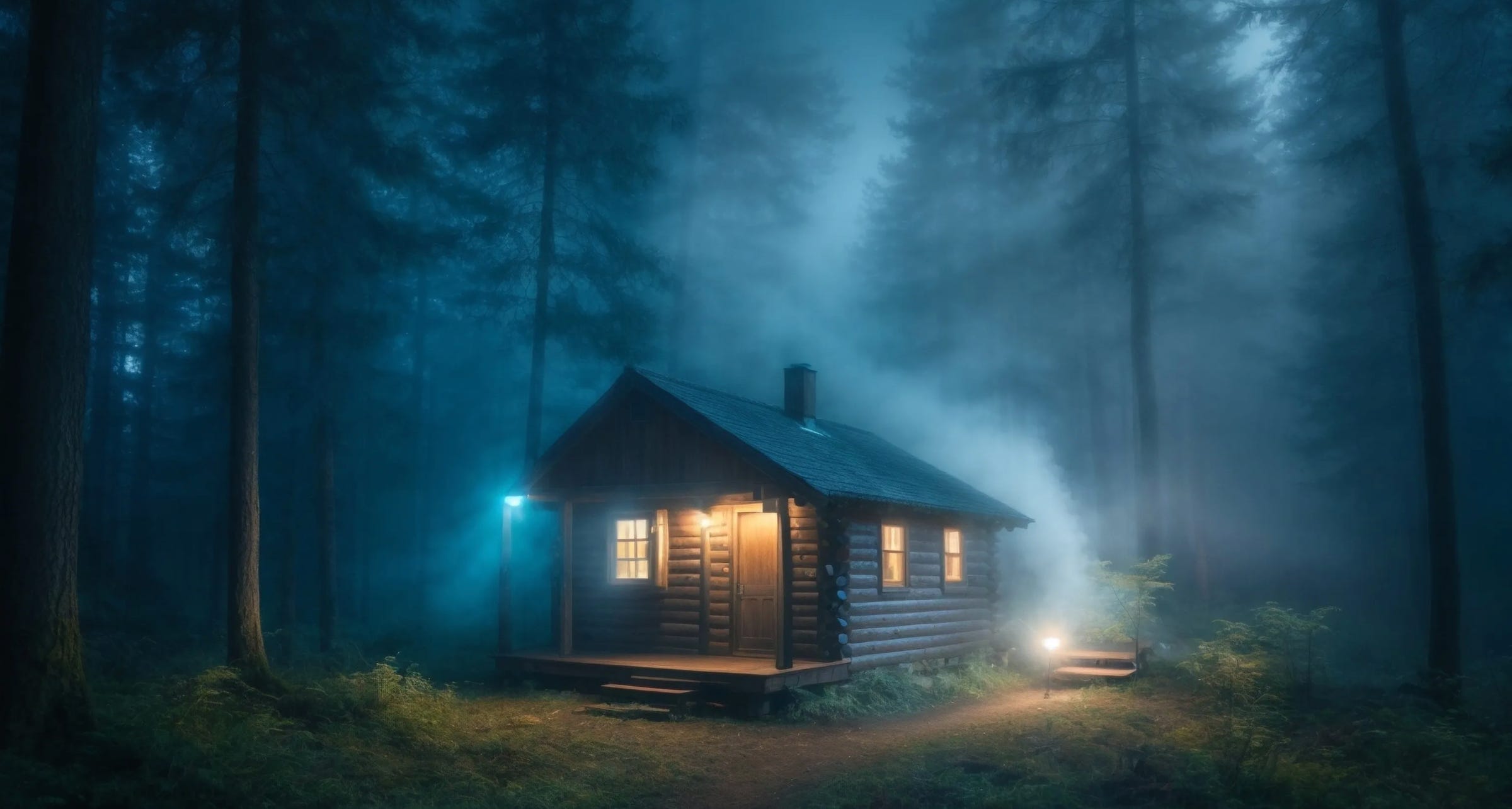 Cabin in dark forest