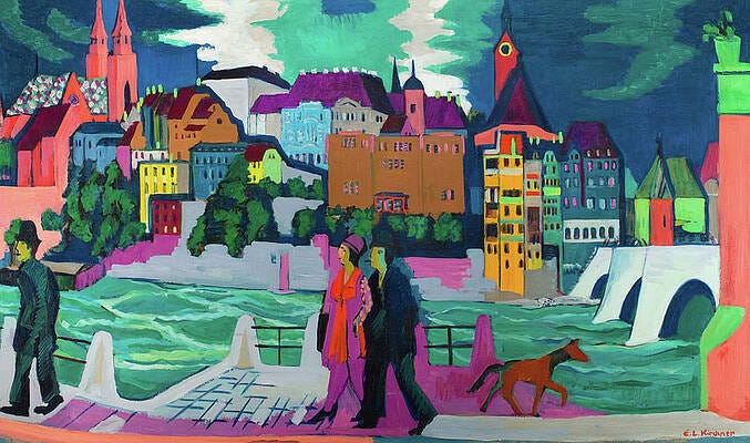 Wall Art - Painting - View of Basel and the Rhine, 1927-1928 by Ernst Ludwig Kirchner