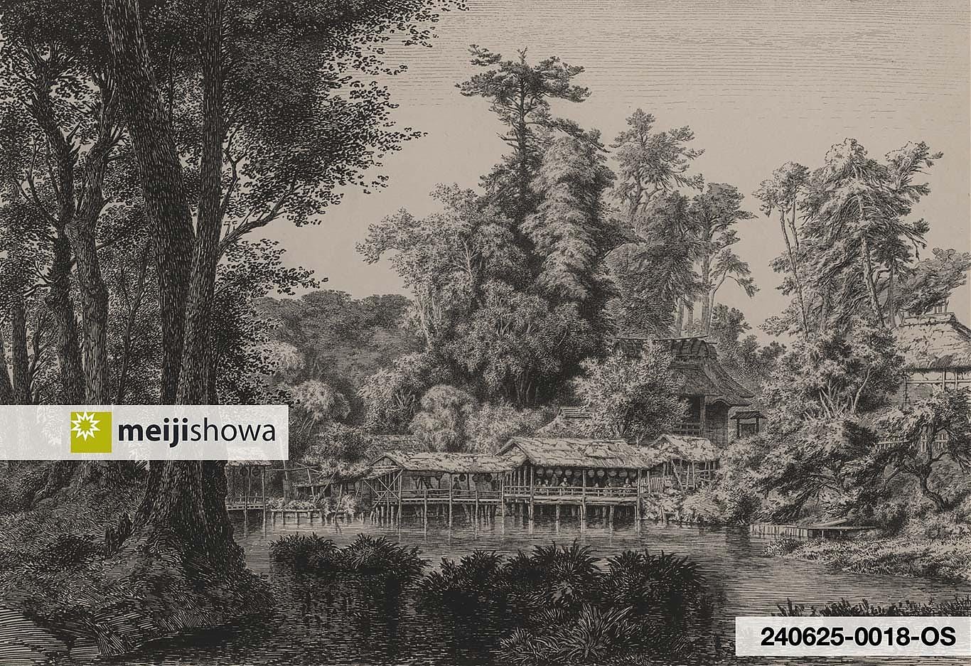 Lithograph of teahouses at Jūnisō Pond near Edo (Tokyo), 1860