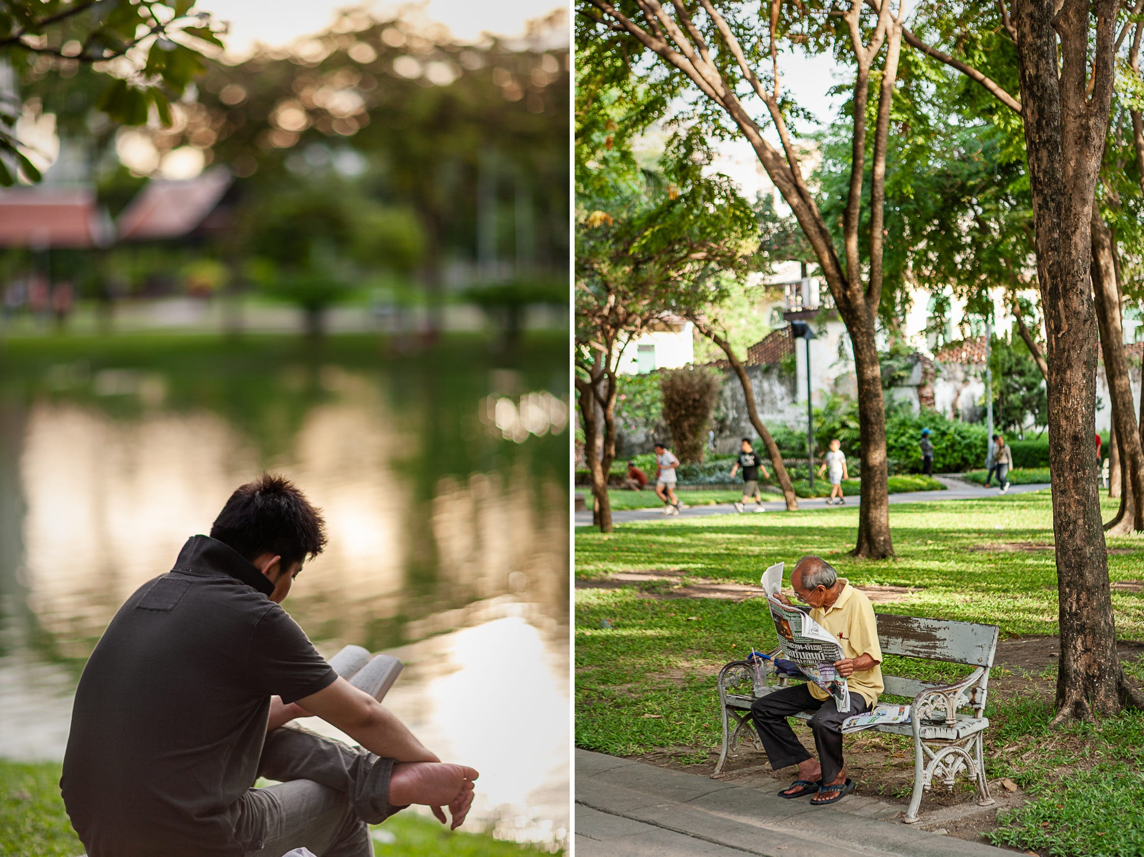 Sunset and sunrise, Lumpini Park, Bangkok, Thailand. © Gavin Gough