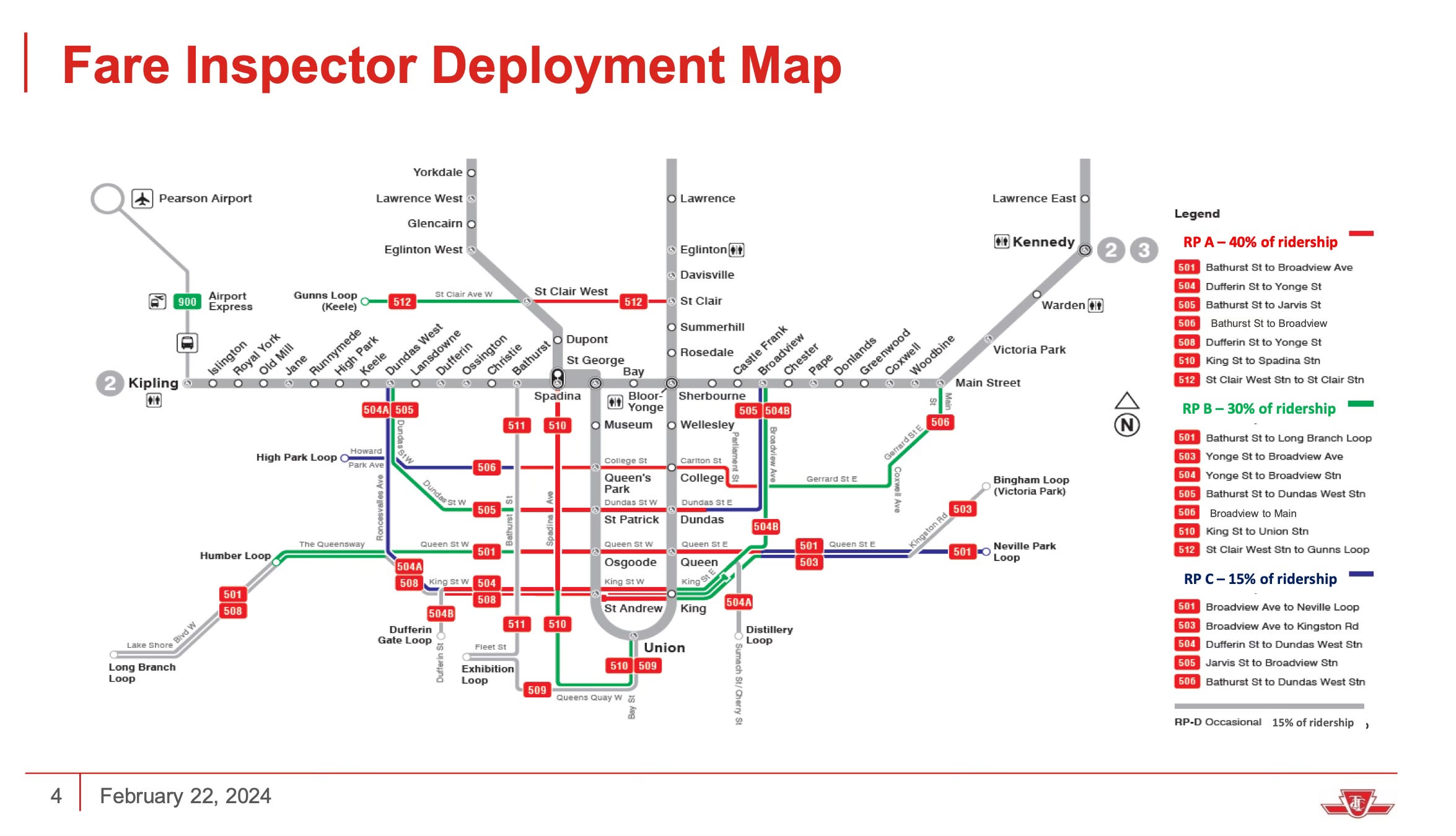 A TTC system map showing areas where the agency plans to prioritize fare inspections
