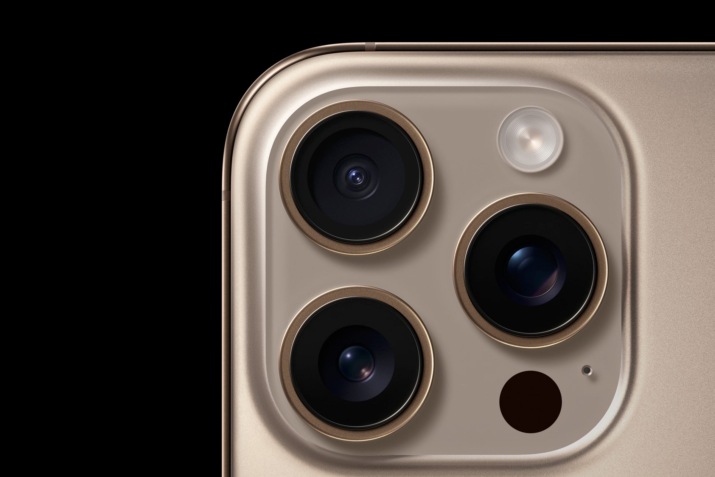 Close up photo of iPhone 16 Pro camera cluster