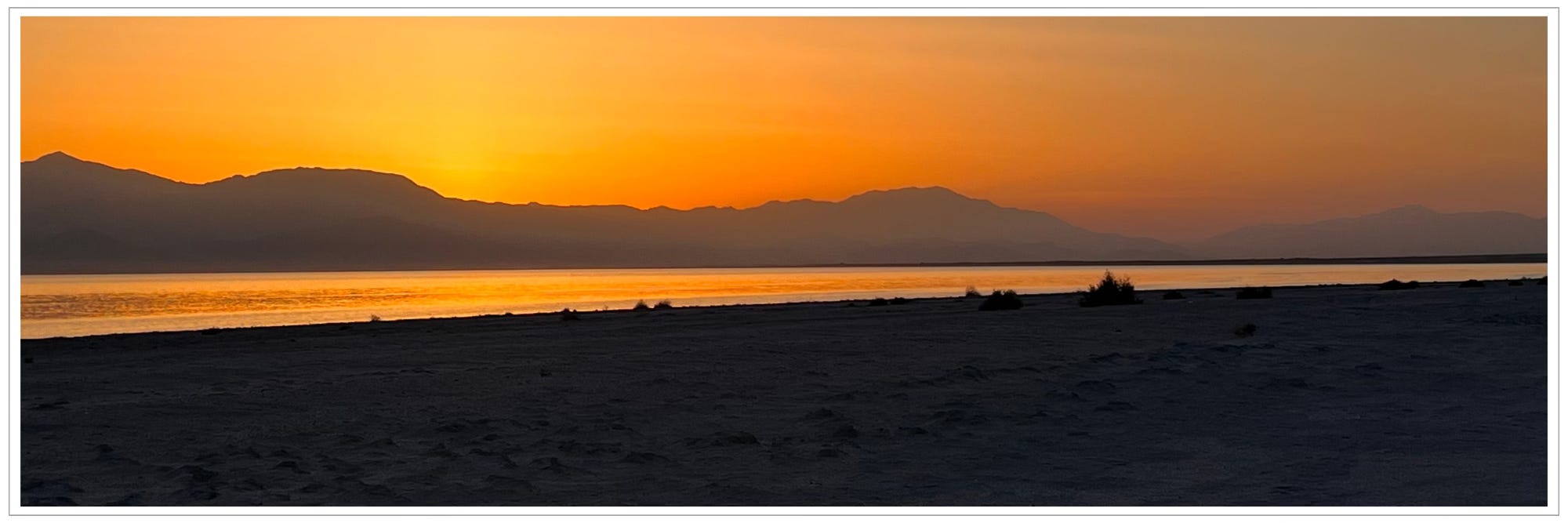 sunset heat haze, Salton Sea shoreline