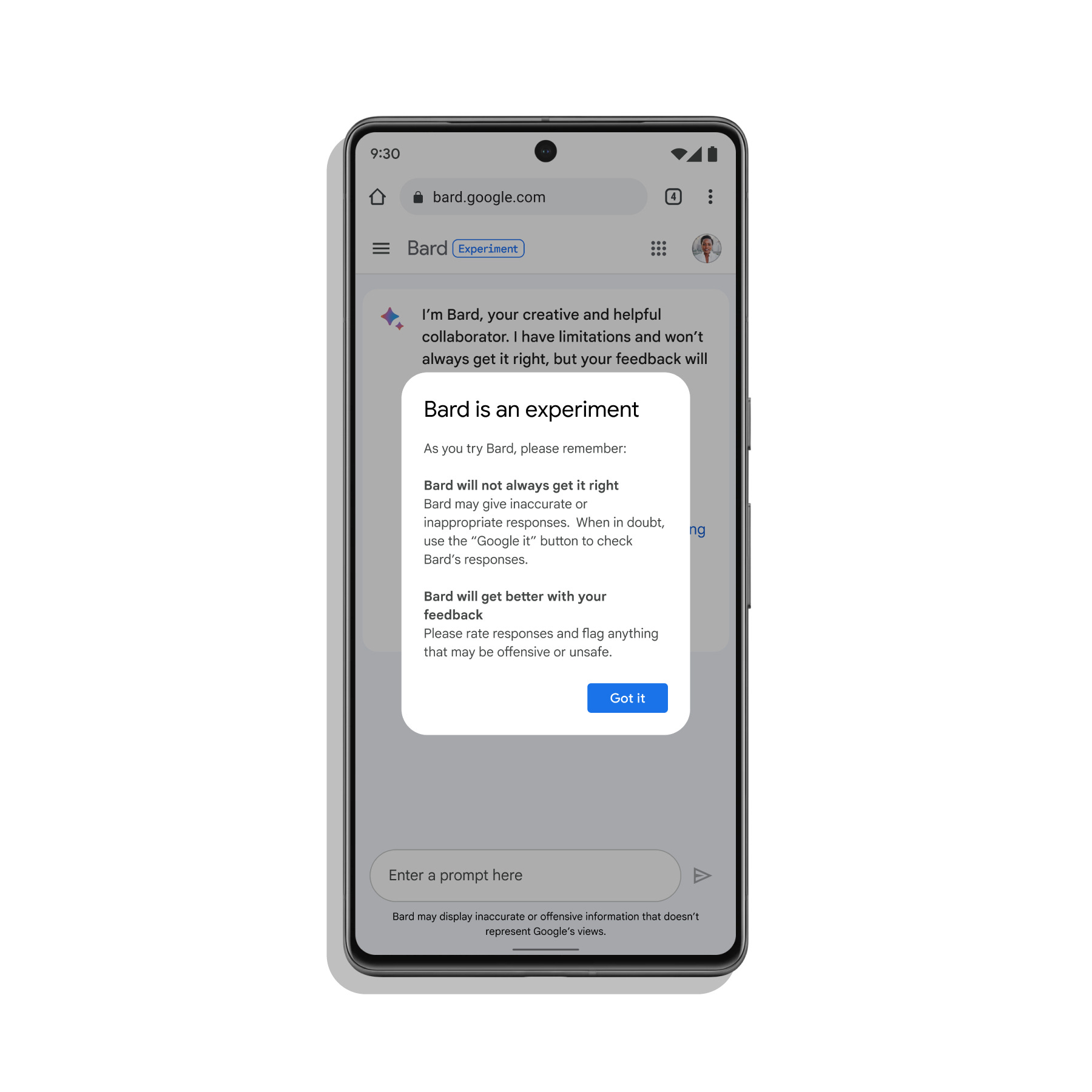 Google Bard shown on a smartphone (Google)