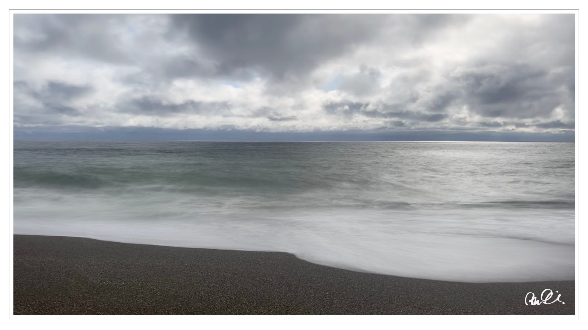 Pacific Ocean, dusk, dark clouds, long exposure