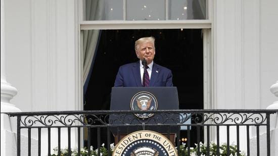 Then US President Donald Trump speaks during an Abraham Accords signing ceremony event on the South Lawn of the White House in Washington on September 15, 2020. (File photo)