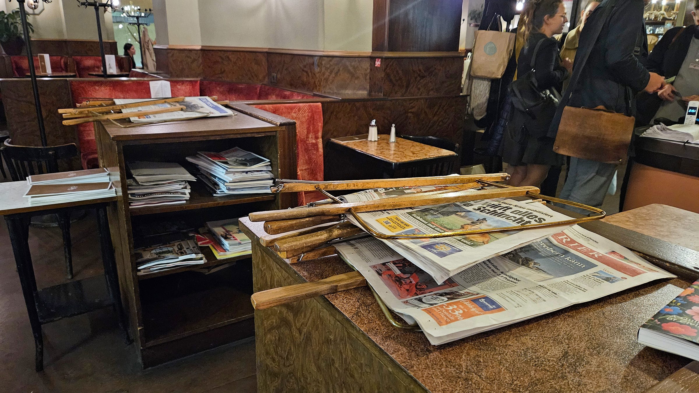 Newspapers and magazines at Cafe Eiles in Vienna