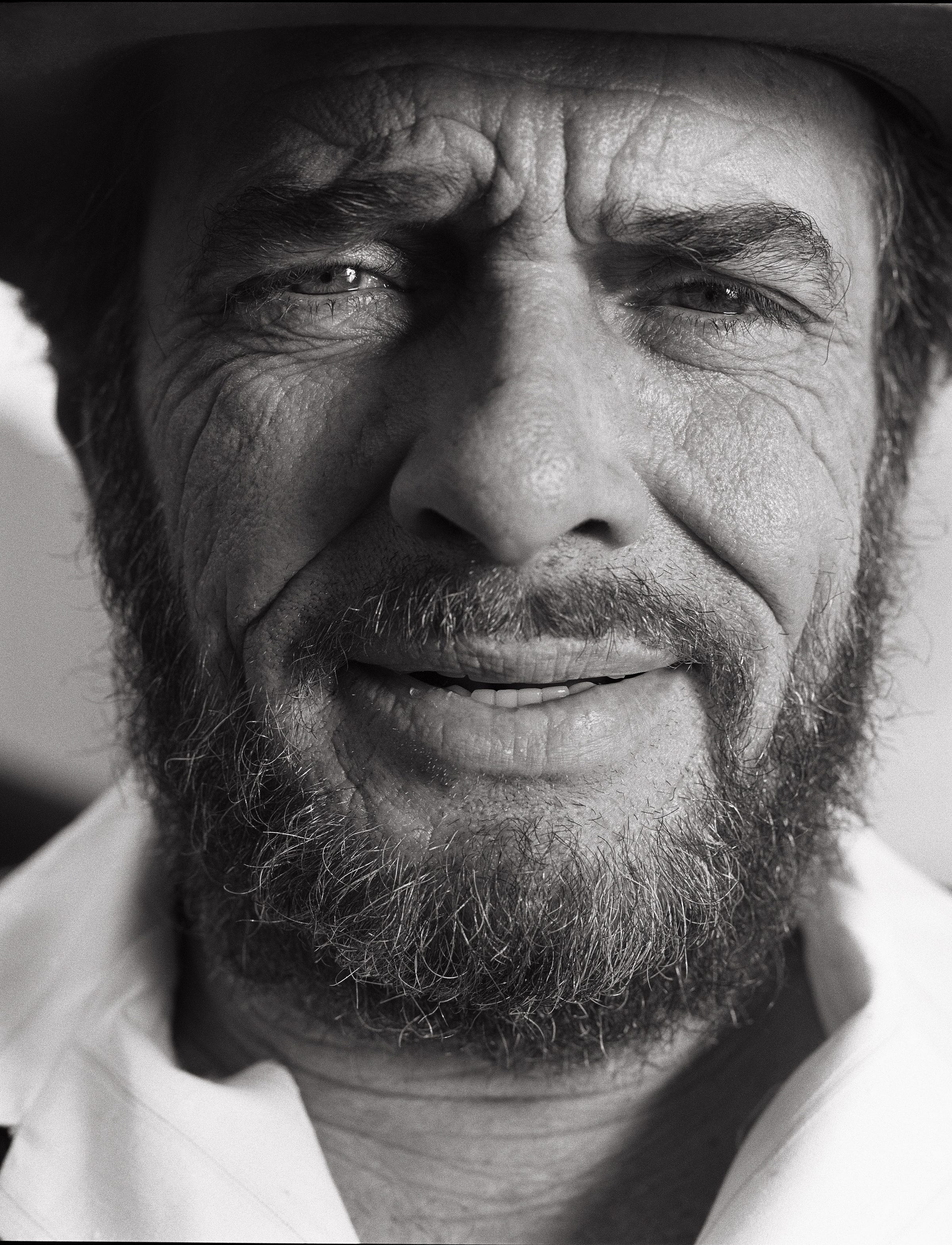 Tight portrait of Merle Haggard.