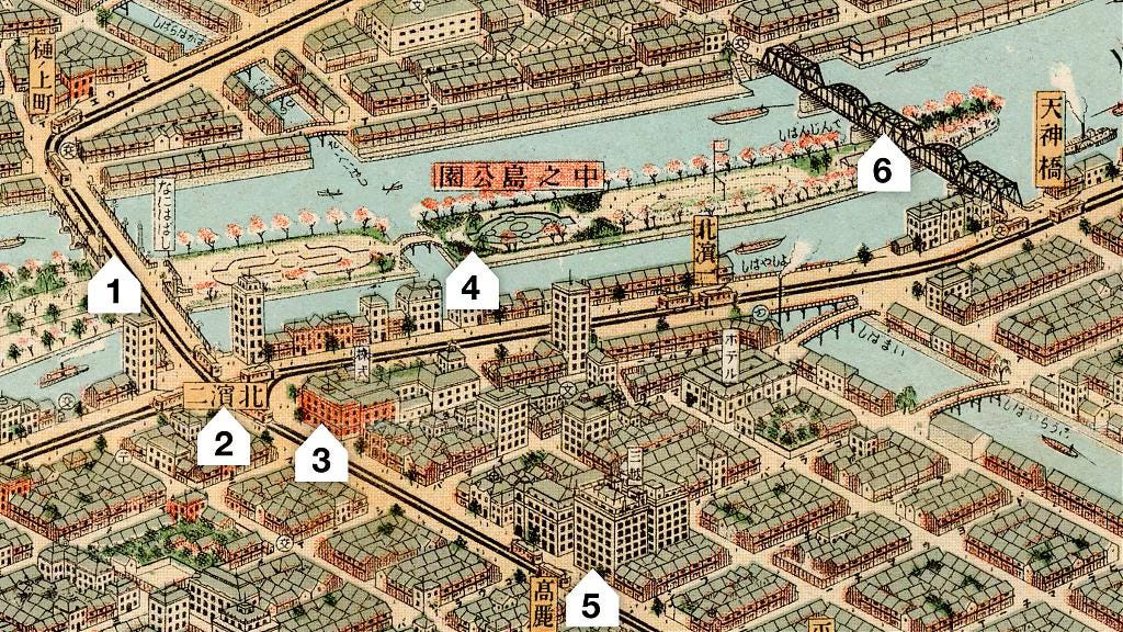 1924 map of Nakanoshima Park in Osaka 1924 map of Nakanoshima Park in Osaka