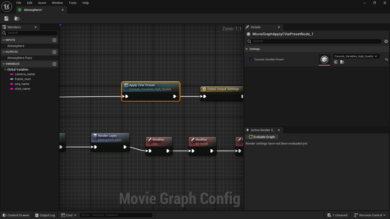 The Apply CVar Preset is the node where the console variables preset is loaded.