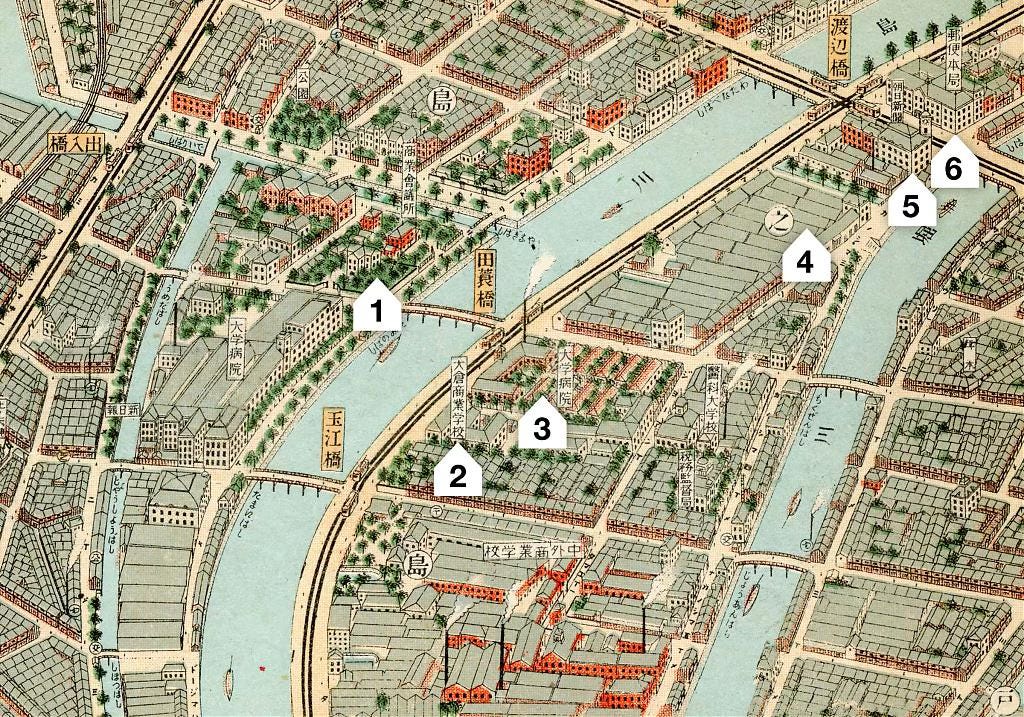 1924 map of Nakanoshima in Osaka 1924 map of Nakanoshima in Osaka