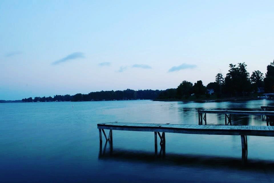 Blue sunrise on a lake.