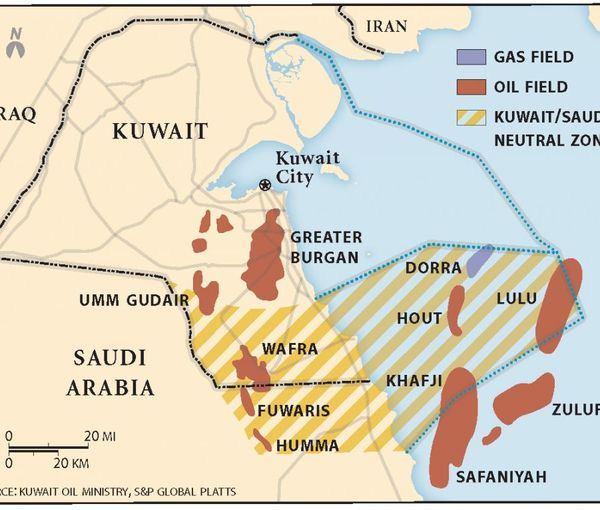 A map from Kuwait's oil ministry showing the Dorra gas field near the tip of the Persian Gulf.