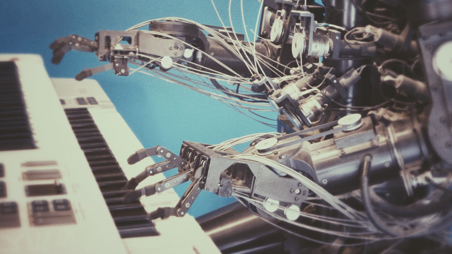 A robot playing the electronic keyboard