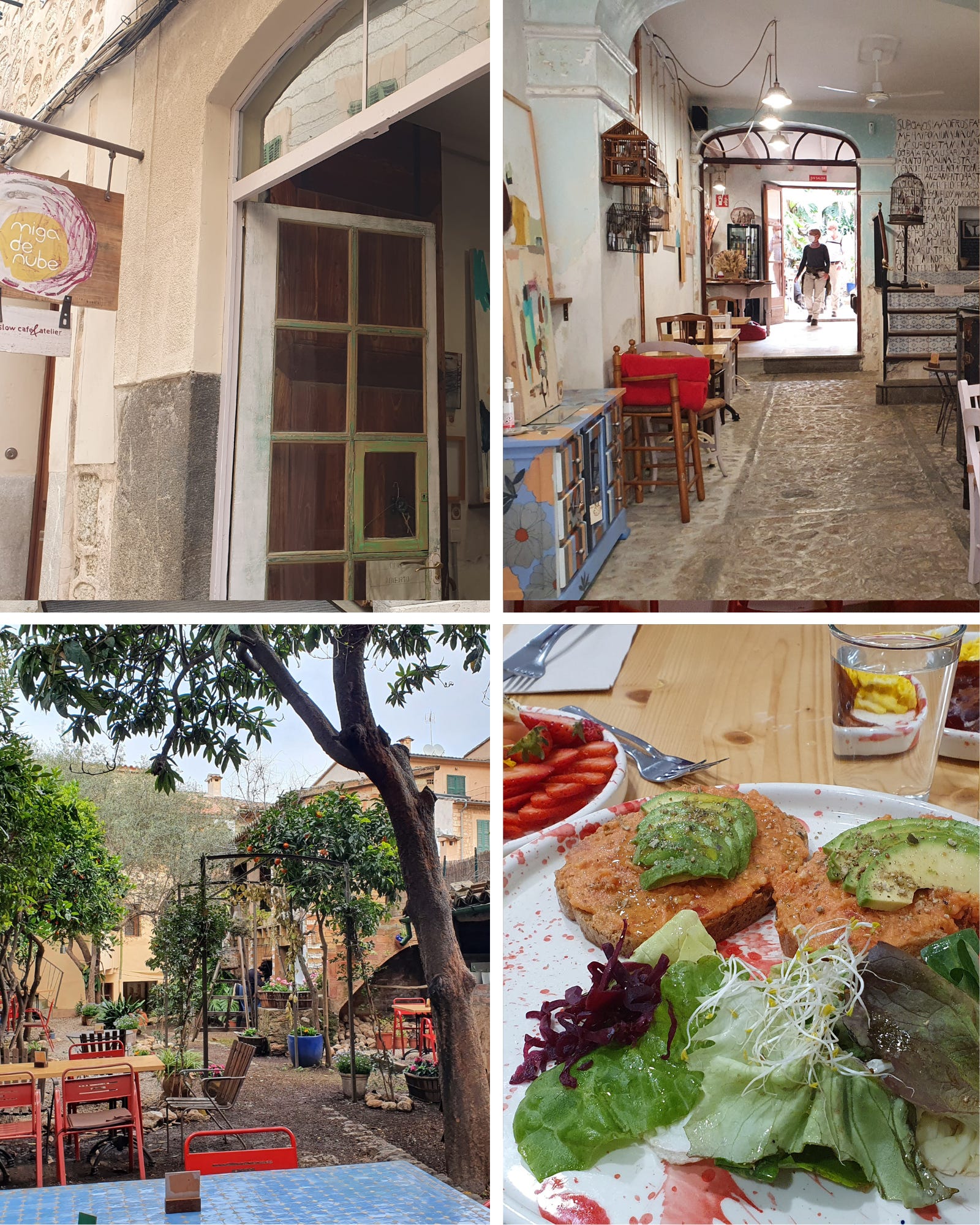 Four views of the Miga de Nube Cafe in Soller