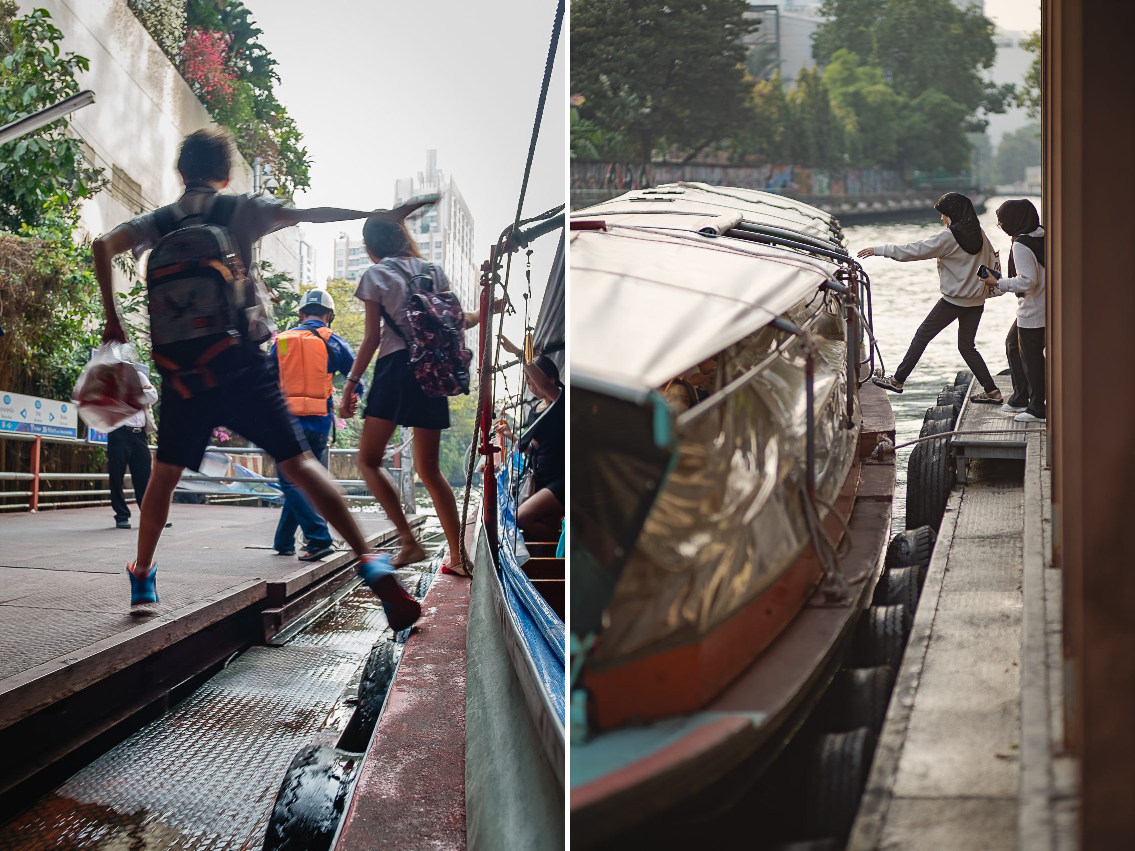 Embarking and disembarking requires a nimble, well-timed leap. 1/60, f/4, ISO 200, 18mm & 1/500, F/4.8, ISO 64, 90mm