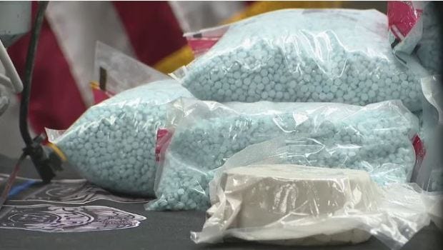 Some of the fentanyl pills that were confiscated are displayed. (PHOTO -- COURTESY OF FOX 2 DETROIT)