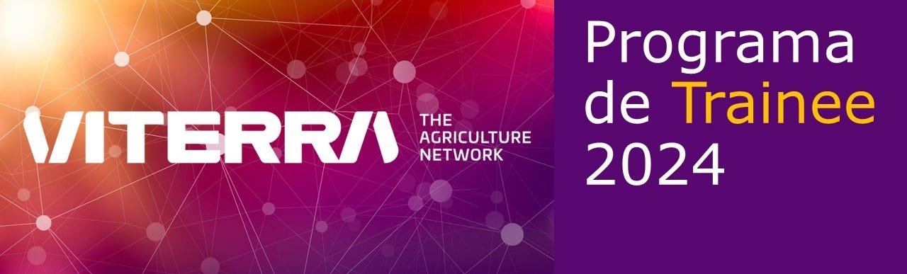 Viterra. The Agriculture Network. Programa de Trainee 2024. Letras na cor branca em fundo roxo com ligações de networking.