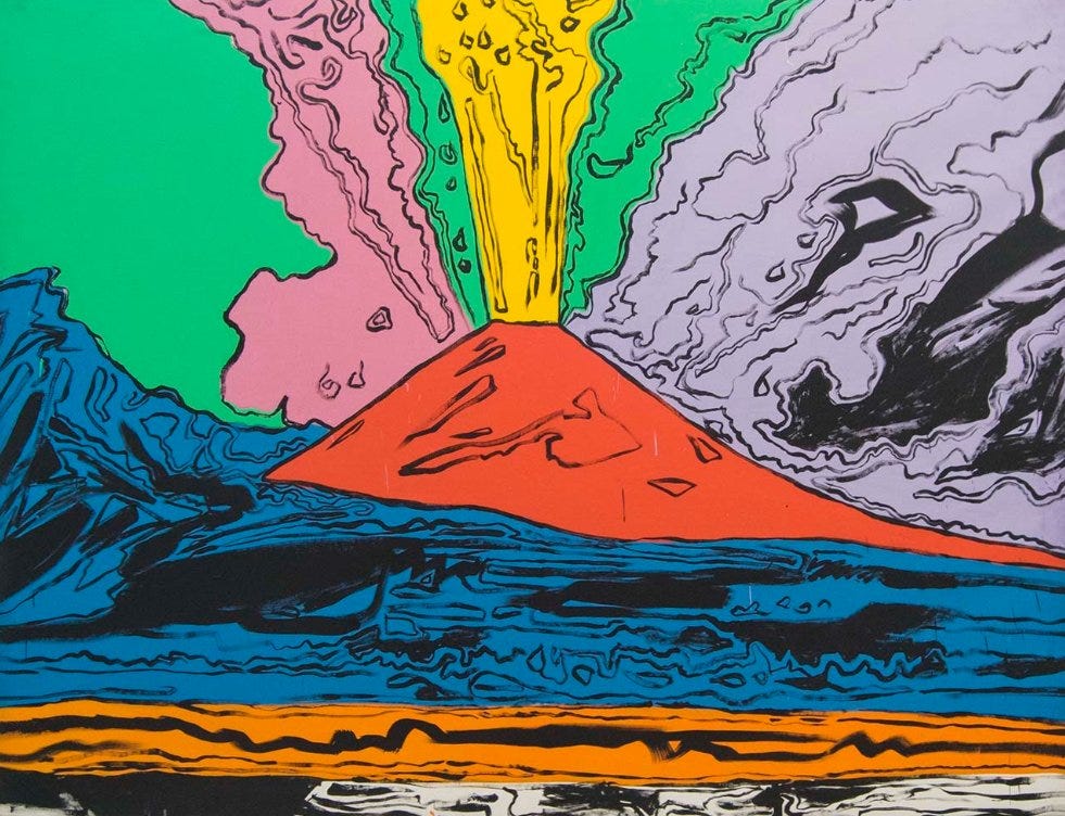 Painting by Andy Warhol of a volcanic explosion.