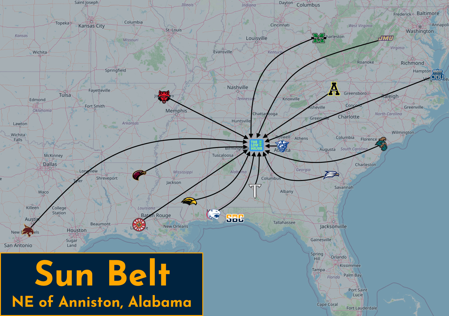 Sun Belt midpoint map