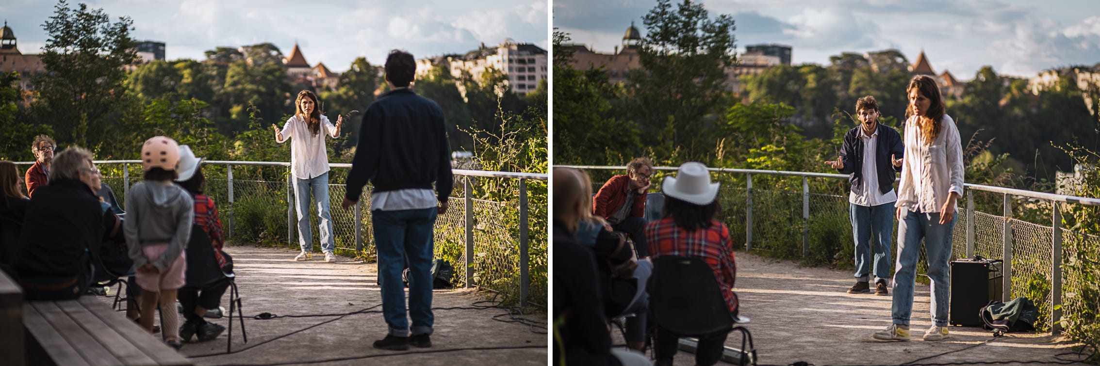 Actors performing an open-air play. Both 1/640, f/2, ISO64, 90mm