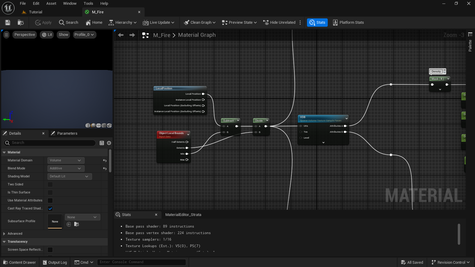 Local Position, Object Local Bounds and the Sparse Volume Texture node forms the base of any heterogeneous volume shader in Unreal Engine.