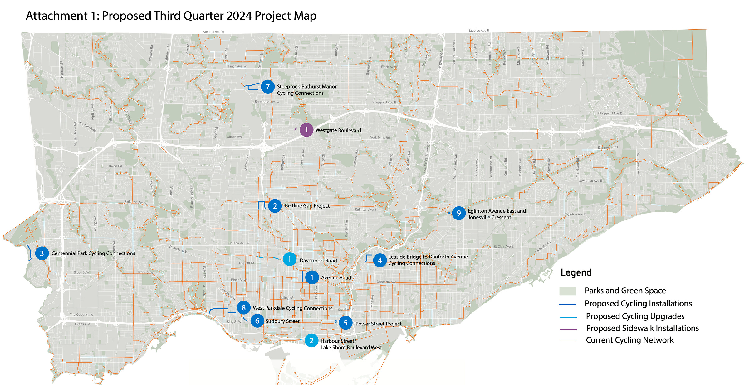 Map of proposed bike lane installations for Q3