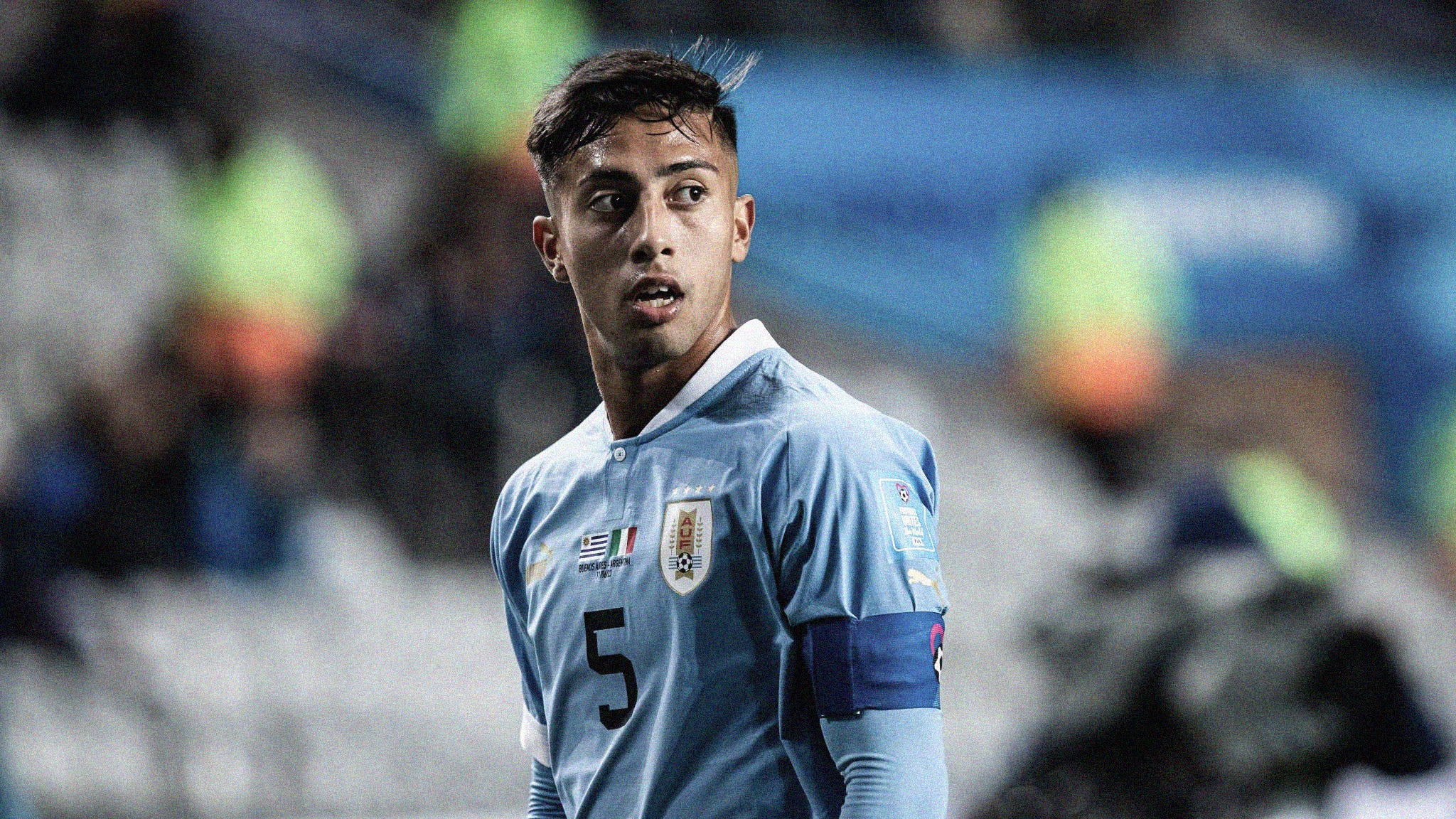 A photo of Uruguay's Fabricio Díaz wearing the captain's armband at the 2023 FIFA U-20 World Cup
