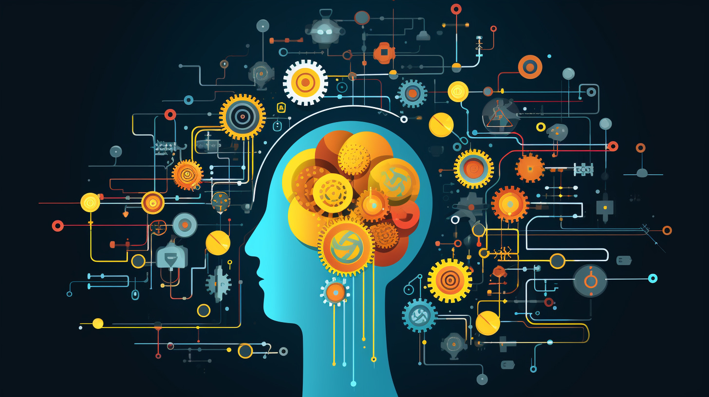 abstract image of human head surrounded by technology