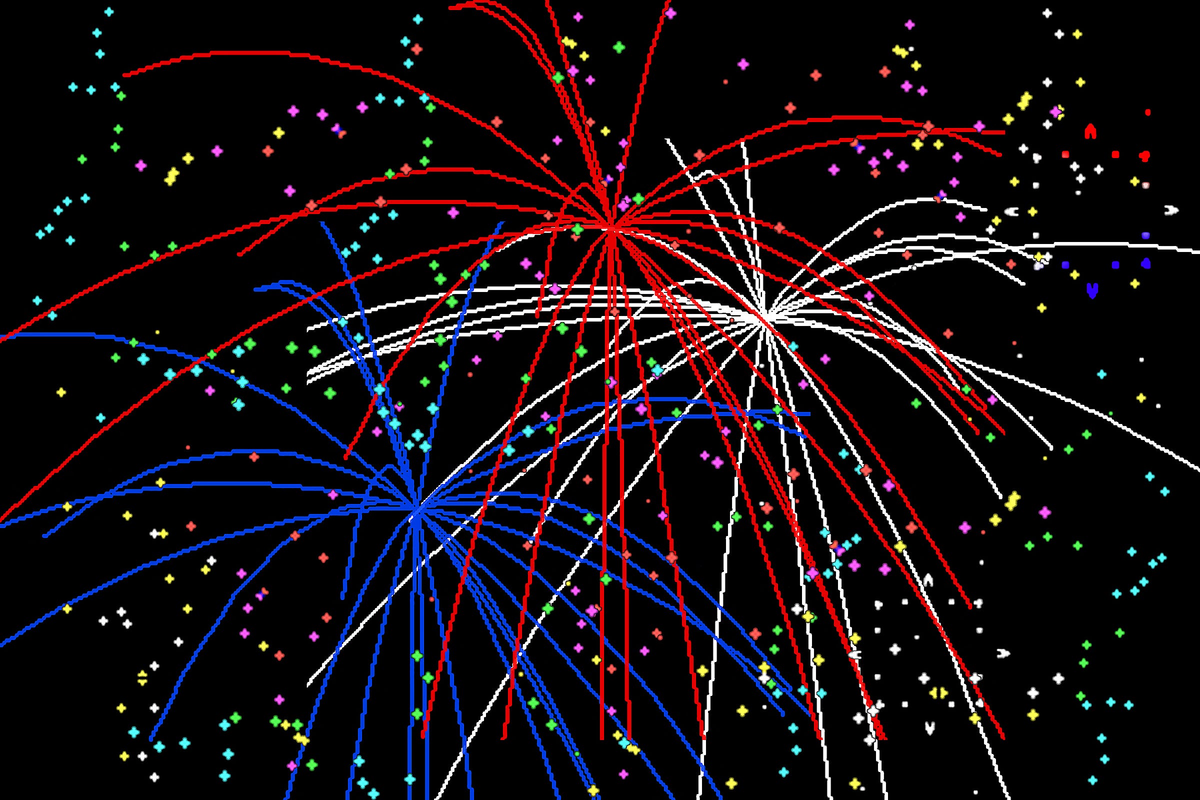 8-bit style fireworks screen saver in red, white, and blue