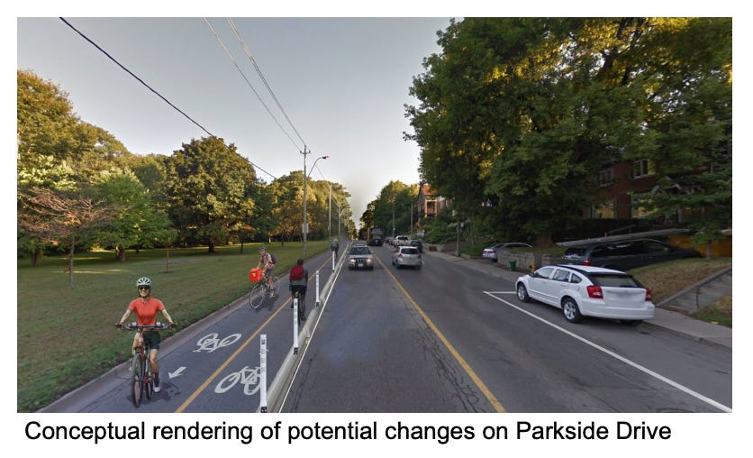 Render of plan for Parkside Drive, showing bidirectional bike lanes on west side