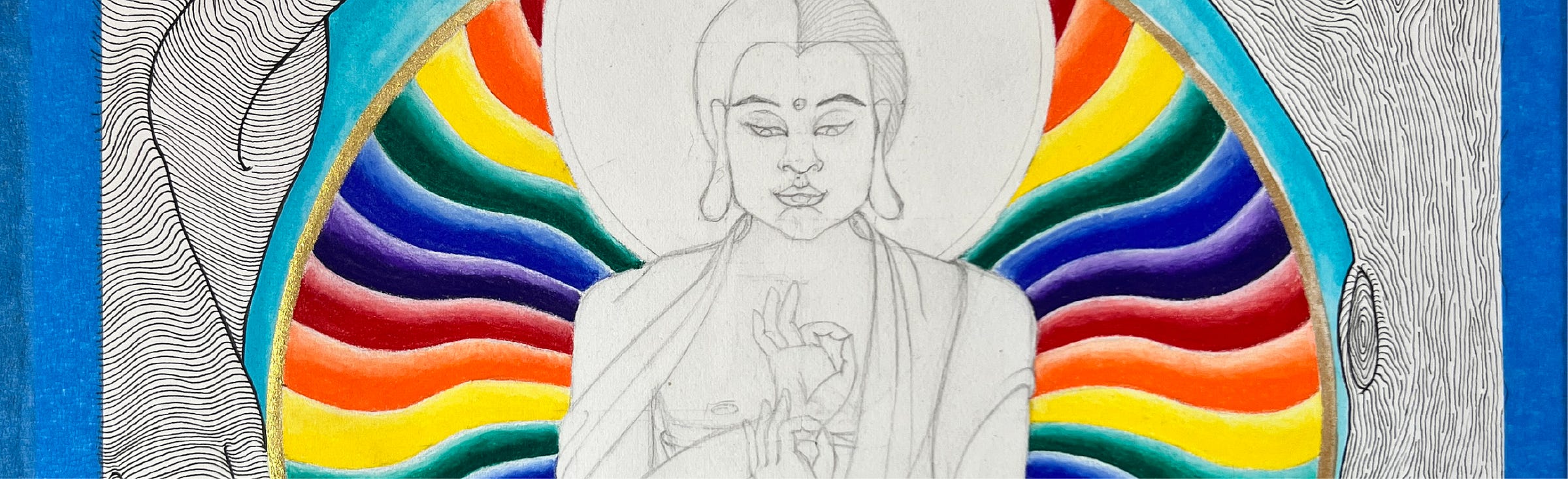Close-up progress photos of part of the Shakyamuni piece I started in November 2023. 