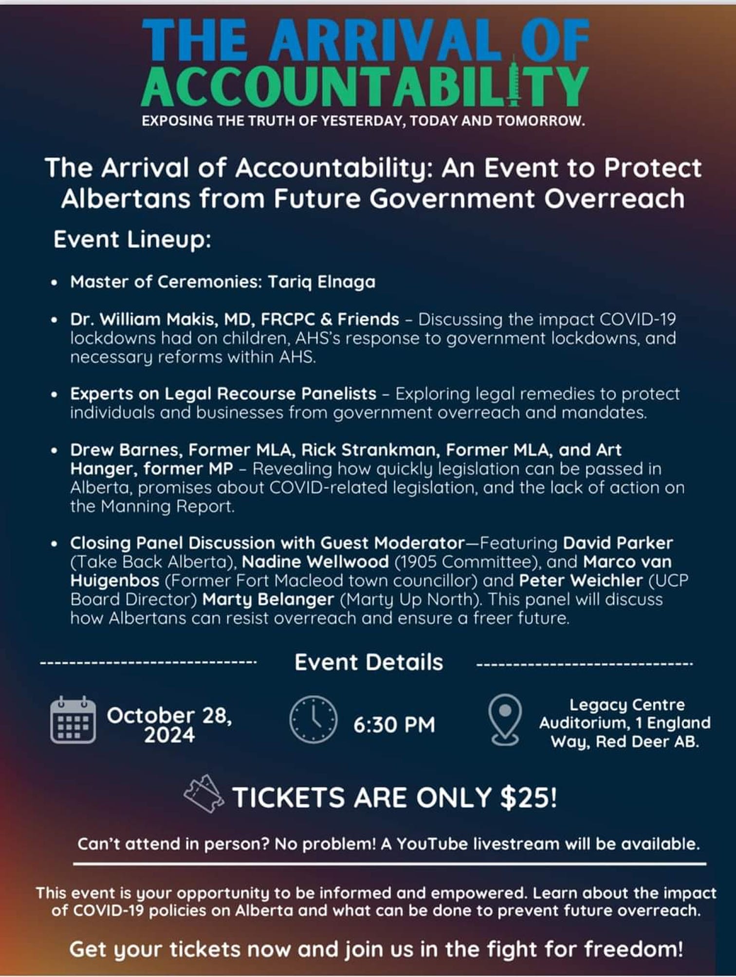 NEWS LIVE EVENT in Red Deer Oct.28, 2024 The Arrival of Accountability!