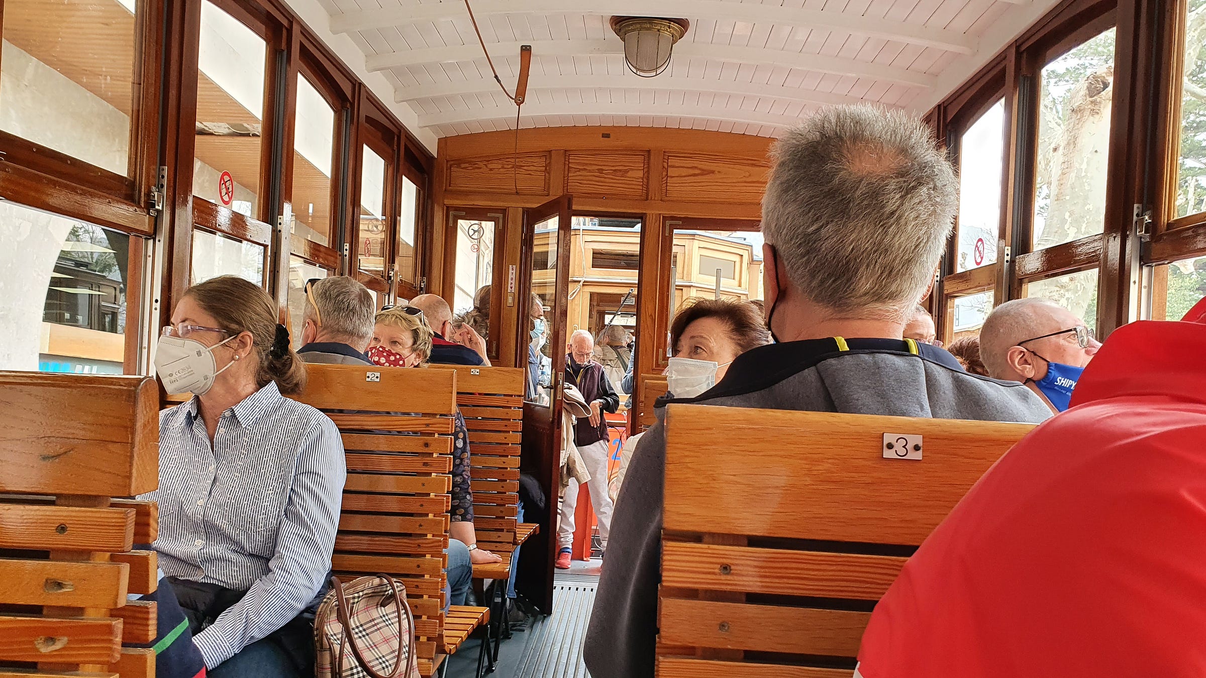 View of the vintage tram that runs between Soller and the Port of Soller