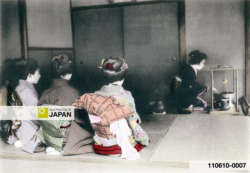 Japanese tea ceremony firing the stove, 1907
