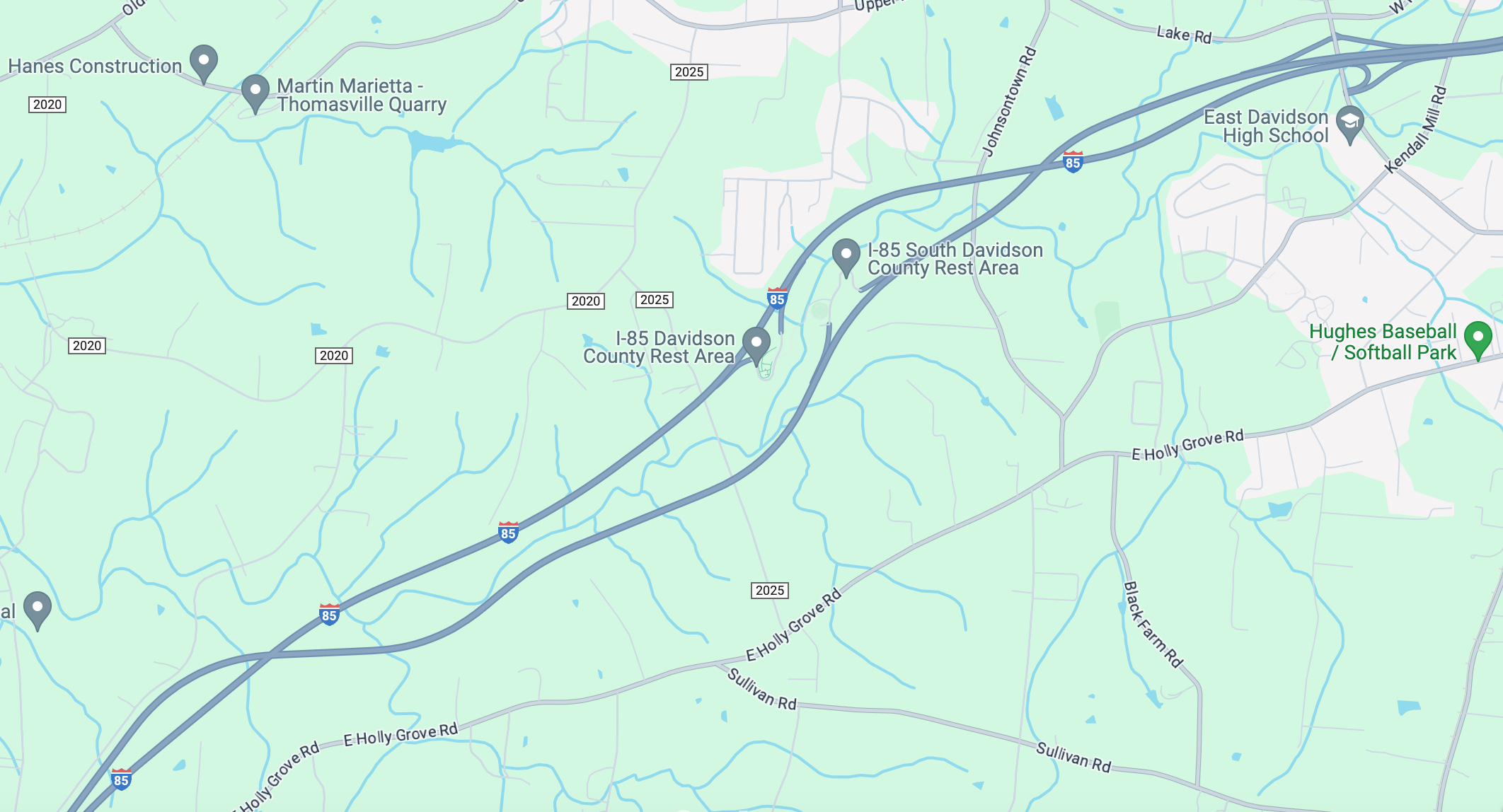 Google Map showing lanes on I-85 flipped on the wrong side.