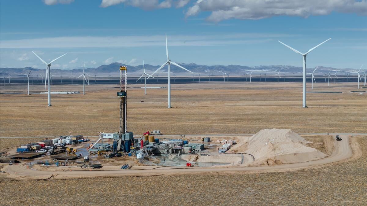 A drilling rig at the Cape Station geothermal project, currently under construction in Beaver County, Utah.