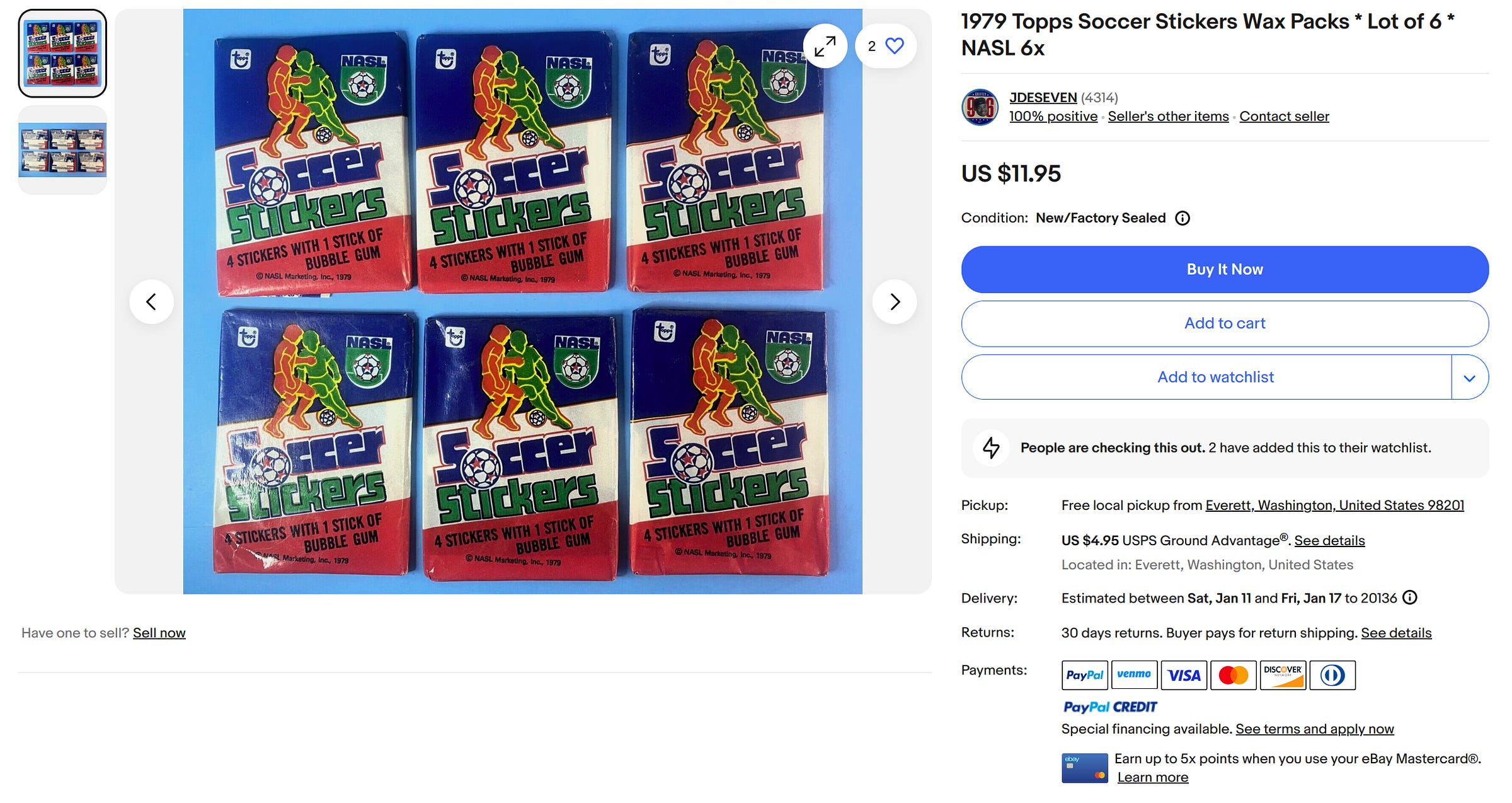 1979 Topps NASL Stickers Ebay Listing