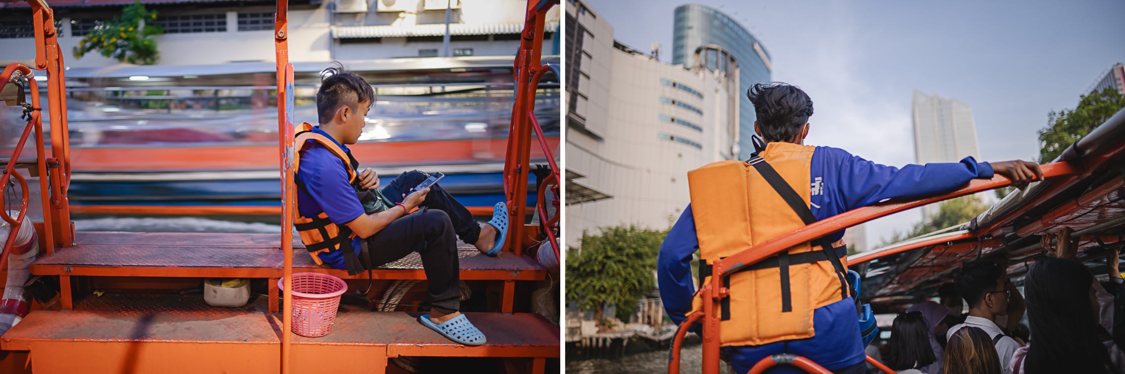 Khlong Ferry Boat Crew. 1/40, f/3.4, ISO 1600, 28mm & 1/1000, f/3.4, ISO 64, 28mm