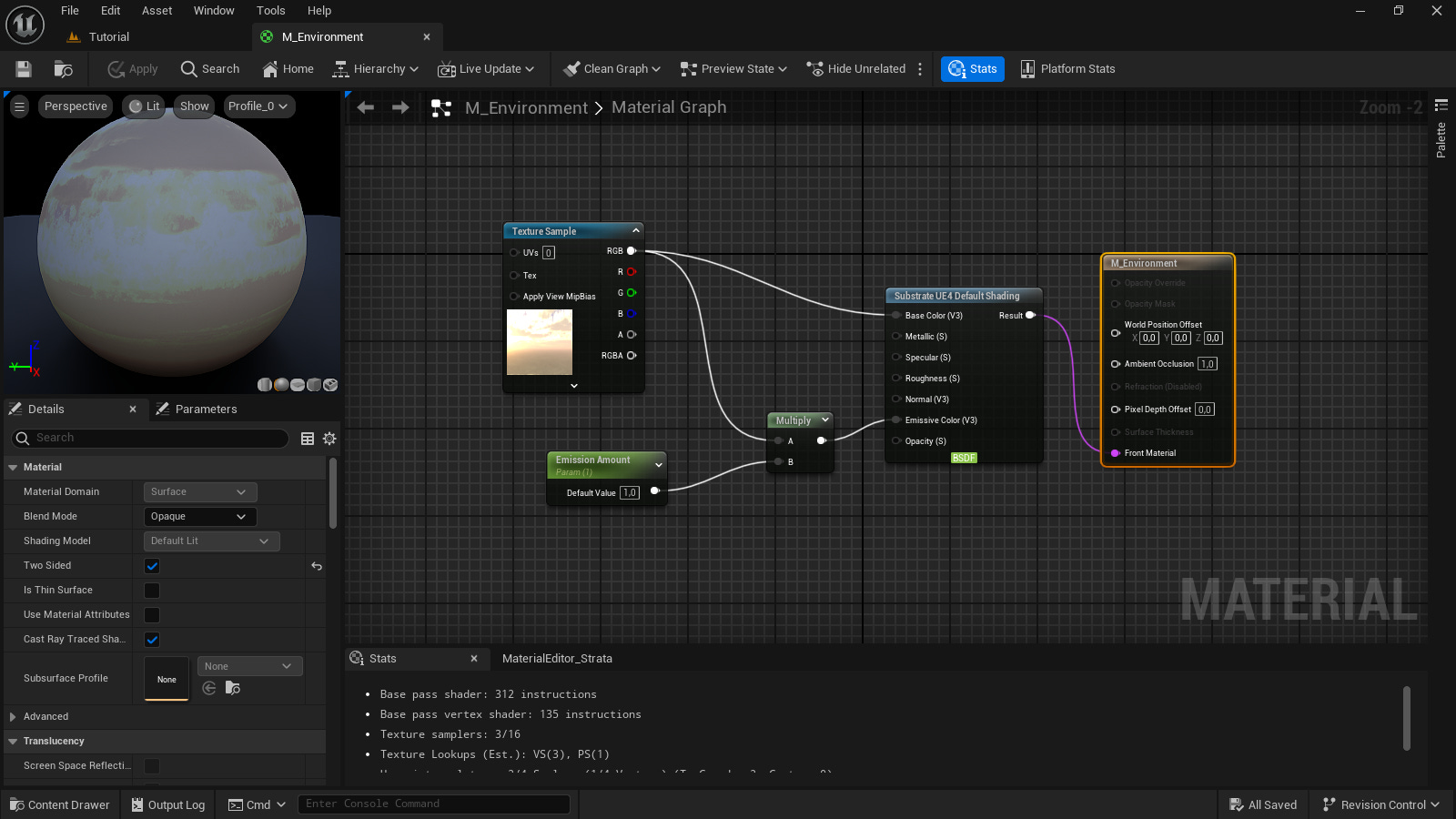 For the Environment Material, I used a Substrate node converter to the Standard Material. Also, Two sided was enabled.