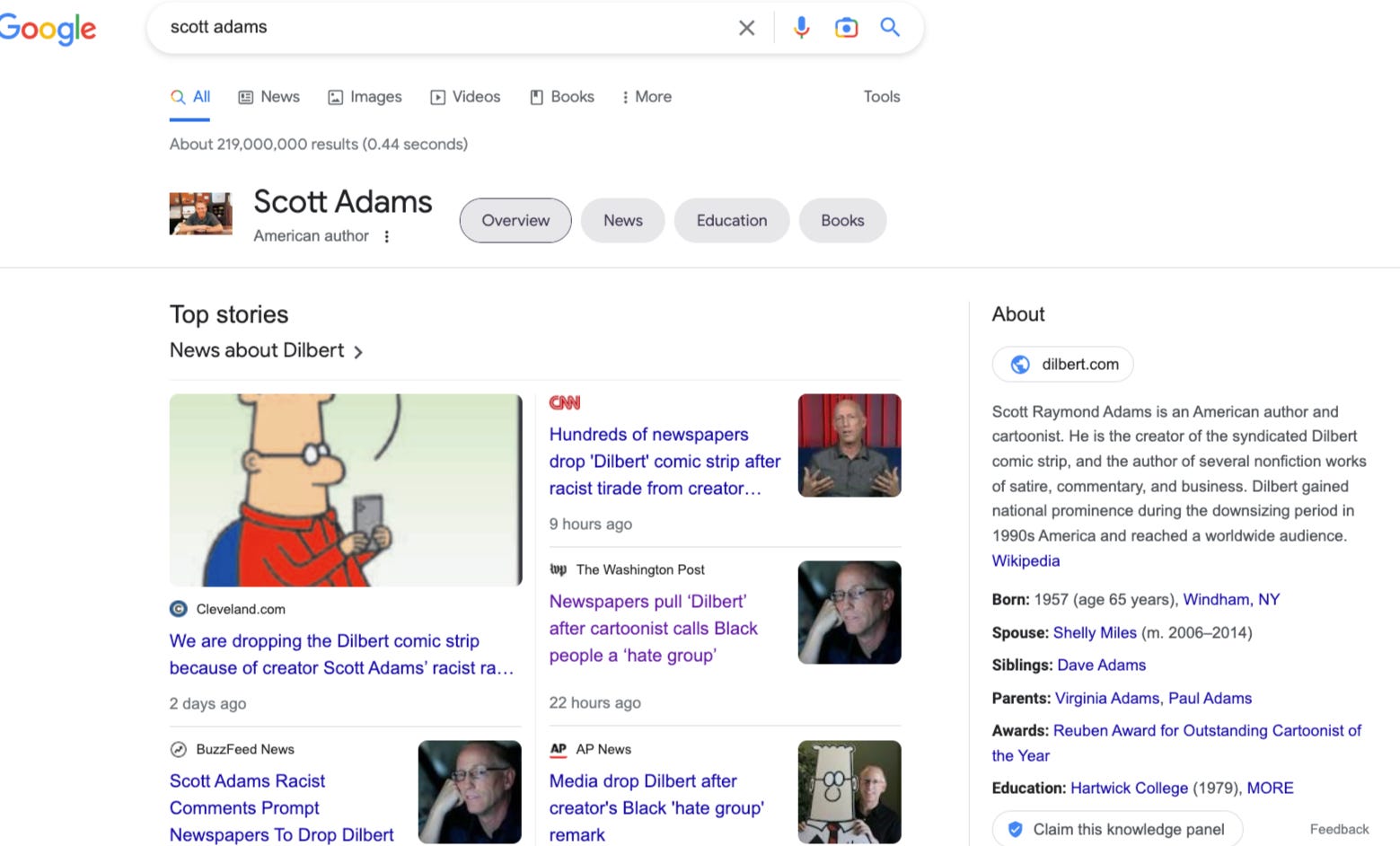 Google SERPs for Scott Adams