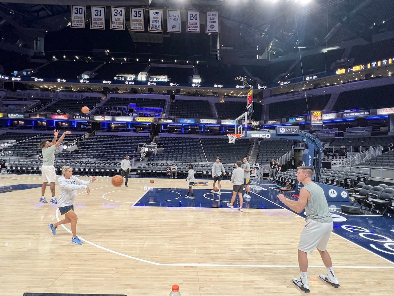 What you don’t see: T.J. McConnell working on his 3-point shot with assistant Jenny Boucek two hours before each game.