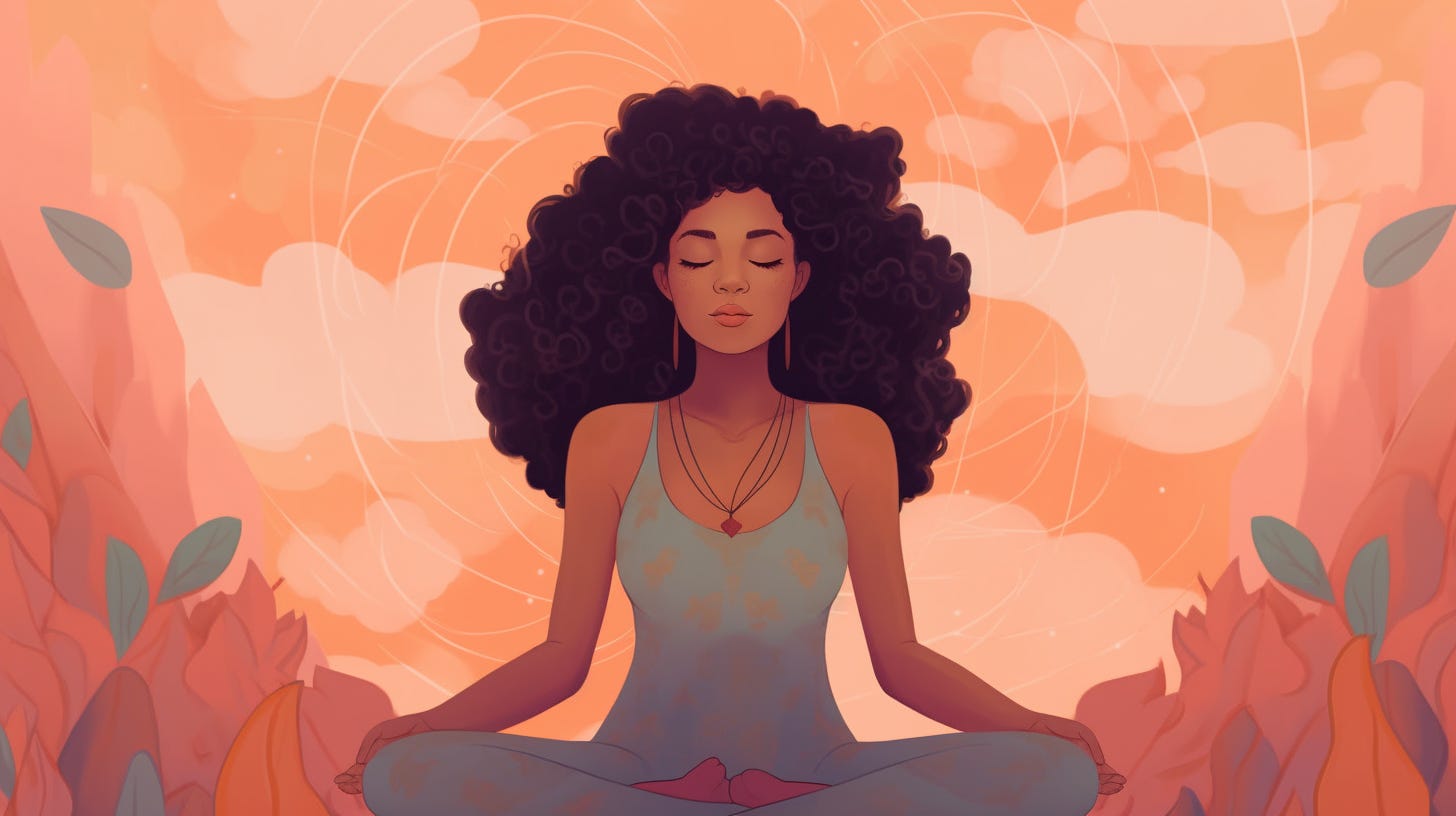 ai-illustration of a black woman meditating with an abstract background